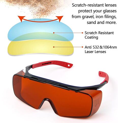 نظارات ليزر احترافية - نظارات أمان ليزر مزدوجة الموجة 532 + 1064 نانومتر، مقاومة لليزر 180-540 و750-1100 نانومتر لـ 445 نانومتر، 532 نانومتر، 1064 نانومتر ليزر بالأشعة تحت الحمراء، أزرق، أخضر، نظارات ليزر للأشعة فوق البنفسجية (غطاء نظارات طبية) in Kuwait