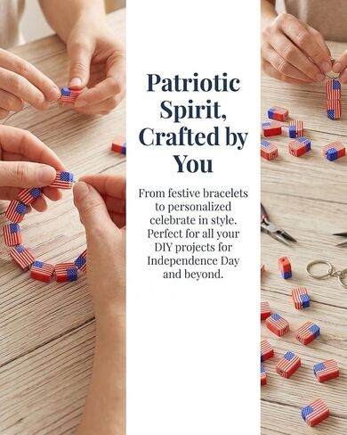 MSCFTFB 200 Pieces Small USA Flag Polymer Clay Beads 2/5 inch Patriotic Spacer Beads Thick Slices Square Charms DIY Beading Jewelry Making 4th of July Independance Day Decor (USA) in Kuwait