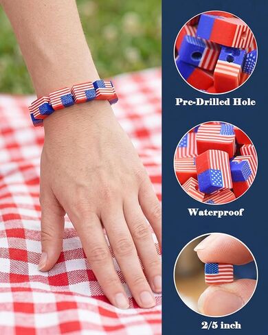 MSCFTFB 200 Pieces Small USA Flag Polymer Clay Beads 2/5 inch Patriotic Spacer Beads Thick Slices Square Charms DIY Beading Jewelry Making 4th of July Independance Day Decor (USA) in Kuwait