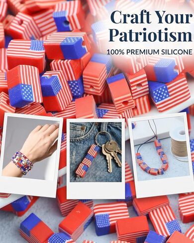 MSCFTFB 200 Pieces Small USA Flag Polymer Clay Beads 2/5 inch Patriotic Spacer Beads Thick Slices Square Charms DIY Beading Jewelry Making 4th of July Independance Day Decor (USA) in Kuwait