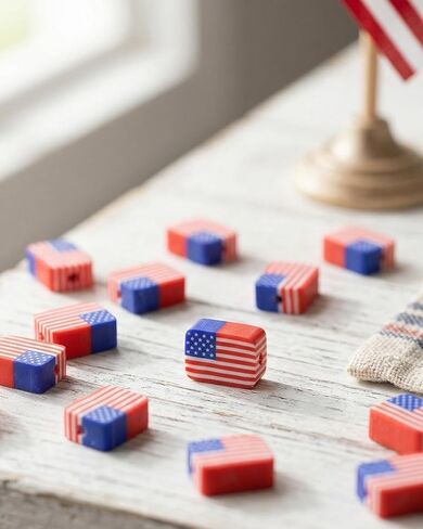 MSCFTFB 200 Pieces Small USA Flag Polymer Clay Beads 2/5 inch Patriotic Spacer Beads Thick Slices Square Charms DIY Beading Jewelry Making 4th of July Independance Day Decor (USA) in Kuwait