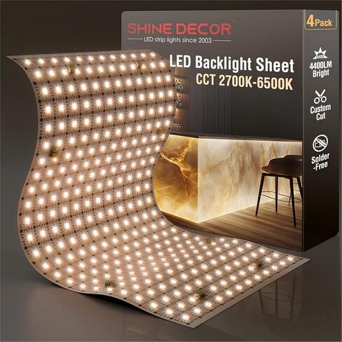 تألق الديكور 24V LED ورقة الإضاءة الخلفية، 28W 288 المصابيح مشرق Cuttable ورقة لوحة LED، 19.6x9.8in لحام الحرة ورقة LED لاصقة للمطبخ باكسبلاش حجر كونترتوب، 3000K الأبيض الدافئ، 2 حزمة in Kuwait