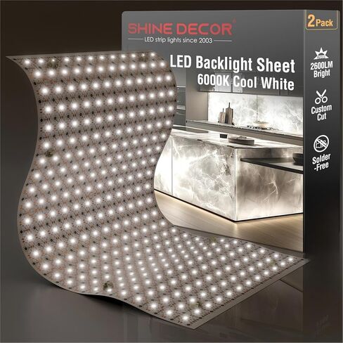 تألق الديكور 24V LED ورقة الإضاءة الخلفية، 28W 288 المصابيح مشرق Cuttable ورقة لوحة LED، 19.6x9.8in لحام الحرة ورقة LED لاصقة للمطبخ باكسبلاش حجر كونترتوب، 3000K الأبيض الدافئ، 2 حزمة in Kuwait