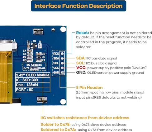 2.42 inches 128x64 IIC I2C OLED Display Module SSD1309 Driver OLED Screen Module for Arduino R3 ESP32 in Saudi Arabia