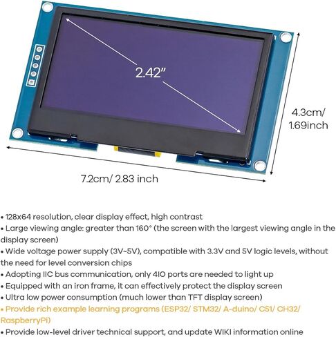 2.42 inches 128x64 IIC I2C OLED Display Module SSD1309 Driver OLED Screen Module for Arduino R3 ESP32 in Saudi Arabia
