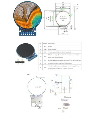 شاشة TFT 1.28 بوصة IPS TFT وحدة عرض LCD مستديرة RGB 240 * 240 GC9A01 سائق 4 واجهة SPI سلكية in Kuwait