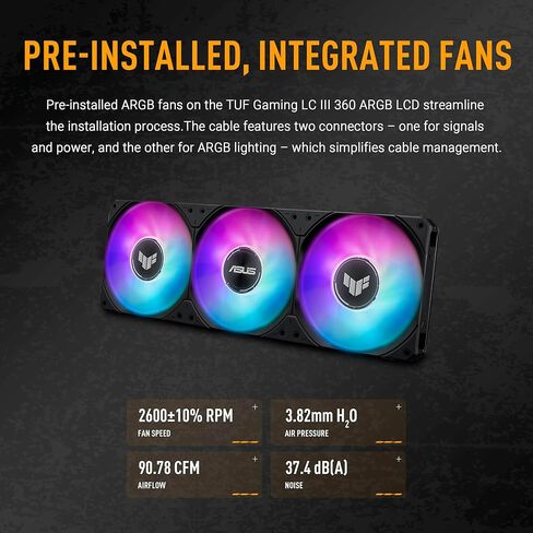 شاشة ASUS TUF Gaming LC III 360 ARGB LCD مع مراوح ثلاثية مدمجة ومثبتة مسبقًا مصممة لتدفق الهواء العالي والضغط الثابت؛ شاشة LCD مقاس 2.8 بوصة لمراقبة الأجهزة وصور GIF مخصصة ومقاطع فيديو MP4 in Saudi Arabia