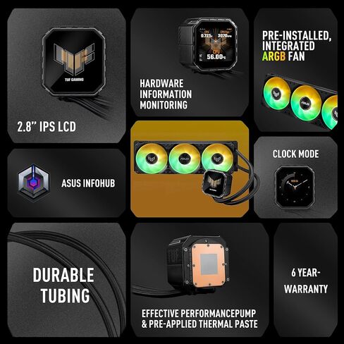 شاشة ASUS TUF Gaming LC III 360 ARGB LCD مع مراوح ثلاثية مدمجة ومثبتة مسبقًا مصممة لتدفق الهواء العالي والضغط الثابت؛ شاشة LCD مقاس 2.8 بوصة لمراقبة الأجهزة وصور GIF مخصصة ومقاطع فيديو MP4 in Saudi Arabia