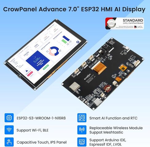ELECROW ESP32 Display 800×480, 5" HMI Advanced ESP32 IPS Touch Display, Support AI Speech Interaction, 32-Bit LX7 Dual-Core Processor, Up to 240MHz, Compatible with Arduino, ESP-IDF and LVGL in Saudi Arabia