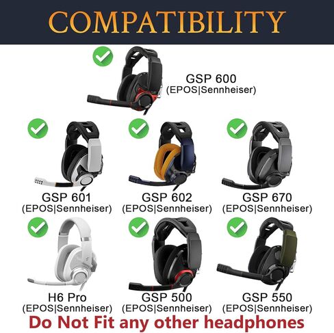 Soulwit Nano Clothpads Propads Presenting لـ Sennheiser GSP500 ، GSP550 ، GSP600 ، GSP 670 GEMING HEADSET ، وسائد منصات الأذن لـ EPOS H6 PRO ، GSP601 ، GSP602 - أسماء الأسود - الأسود in Kuwait