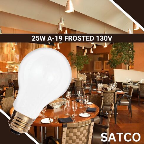 Satco S3950 A19 Incandescent Bulb, 25W, 130V, Frosted Finish, 180 Lumens, Medium E26 Base, Dimmable, 2700K Warm White, 2,500 Hour Lifespan (24 Bulbs) in Saudi Arabia