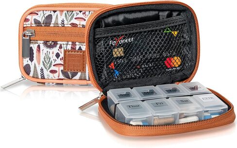 Made Easy Kit Pill Case for Everyday and Travel - 7-Day Weekly Medicine Supplement Vitamin Organizer Sorter Tracker - Neoprene Bag with Pockets - Compact Portable 8 Compartments (Red Love Language) in Kuwait