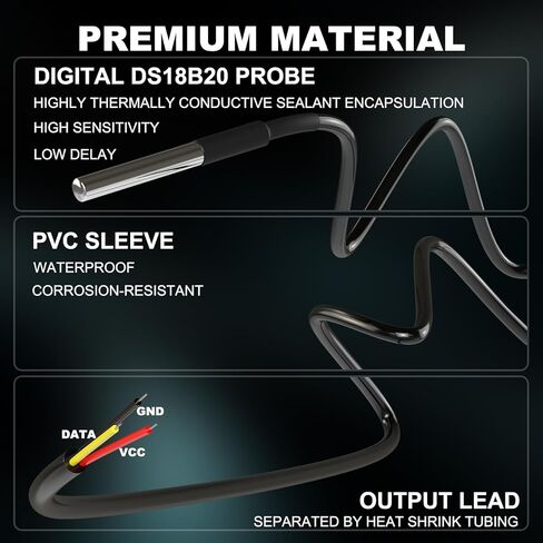 DROK 5 Pack Waterproof DS18B20 Temperature Sensor Probes with a Probe Adapter Board, 3 pin Female to Female Jumper Wires and 5 Pack 4.7K ohm Resistors for Arduino Raspberry Pi DIY in Kuwait