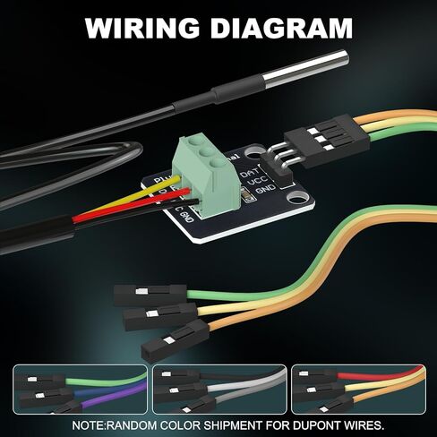 DROK 5 Pack Waterproof DS18B20 Temperature Sensor Probes with a Probe Adapter Board, 3 pin Female to Female Jumper Wires and 5 Pack 4.7K ohm Resistors for Arduino Raspberry Pi DIY in Kuwait