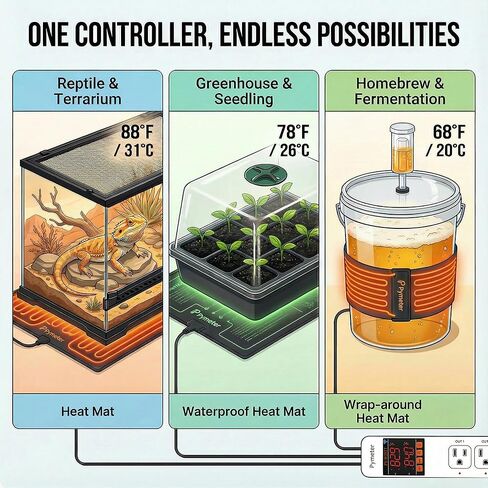 وحدة تحكم في درجة الحرارة واي فاي مع مجسات مزدوجة، ترموستات رقمي ذكي مع منفذين لحصيرة حرارة الزواحف، شتلات الدفيئة، تخمير البيرة المنزلية، مروحة التبريد، التحكم عن بعد في التطبيق in Kuwait