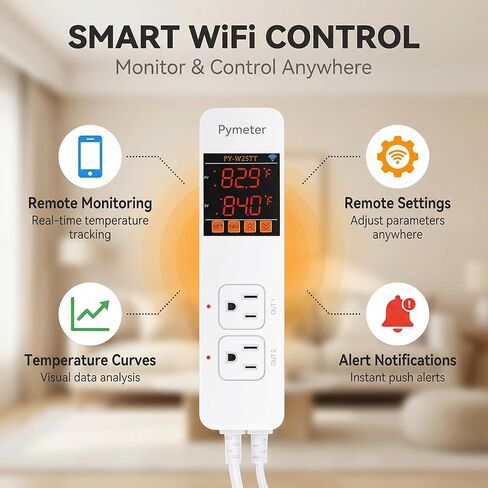 وحدة تحكم في درجة الحرارة واي فاي مع مجسات مزدوجة، ترموستات رقمي ذكي مع منفذين لحصيرة حرارة الزواحف، شتلات الدفيئة، تخمير البيرة المنزلية، مروحة التبريد، التحكم عن بعد في التطبيق in Kuwait