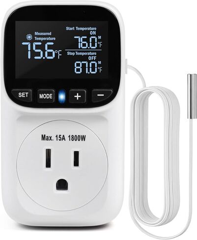 Digital Temperature Controller, Heating & Cooling Thermostat Plug Outlet, –40°F~210°F, 15A 1800W, LCD Display, Temperature Controlled Outlet for Home, Greenhouse, Chicken Coop, Reptile in Kuwait