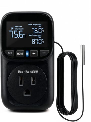 Digital Temperature Controller, Heating & Cooling Thermostat Plug Outlet, –40°F~210°F, 15A 1800W, LCD Display, Temperature Controlled Outlet for Home, Greenhouse, Chicken Coop, Reptile in Saudi Arabia