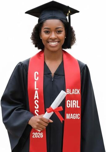 Custom White Stole Graduation. Satin Sash for Class of 2024, Black Girl Magic Design, Perfect for Ceremonies & Honors (Black) in Kuwait