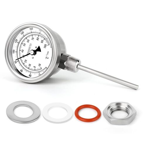 MEANLIN MEASURE 1/2" NPT Bimetal Thermometer, 3.3" Dial, 4.4" Stainless Steel Stem, Accuracy 2%, Lower Mount, Temperature Range 0-220°F/-10-100°C for Hot Water, Boilers and Pipes in Saudi Arabia