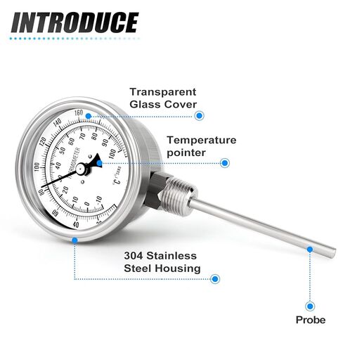 MEANLIN MEASURE 1/2" NPT Bimetal Thermometer, 3.3" Dial, 4.4" Stainless Steel Stem, Accuracy 2%, Lower Mount, Temperature Range 0-220°F/-10-100°C for Hot Water, Boilers and Pipes in Saudi Arabia