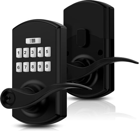 Keypad Door Lock with Handle, Electronic Keyless Entry Door Lock with Code, Smart Locks for Front Door, Easy Passage Mode, Auto Lock, Matte Black in Saudi Arabia