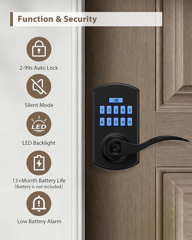 Keypad Door Lock with Handle, Electronic Keyless Entry Door Lock with Code, Smart Locks for Front Door, Easy Passage Mode, Auto Lock, Matte Black in Saudi Arabia