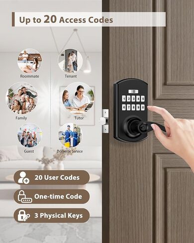 Keypad Door Lock with Handle, Electronic Keyless Entry Door Lock with Code, Smart Locks for Front Door, Easy Passage Mode, Auto Lock, Matte Black in Saudi Arabia