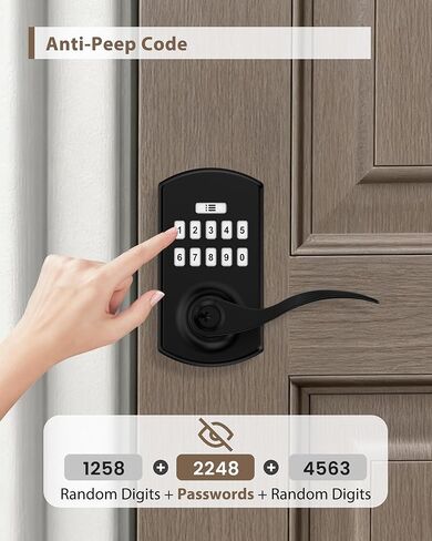 Keypad Door Lock with Handle, Electronic Keyless Entry Door Lock with Code, Smart Locks for Front Door, Easy Passage Mode, Auto Lock, Matte Black in Saudi Arabia