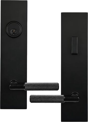 أسود غير لامع، مدخل خارجي أمامي، باب رئيسي، مقبض كبير، قفل باب، هيكل لولبي مخفي، لوحة طويلة كبيرة، رافعة يسار يمين، مسمار قابل للعكس in Kuwait