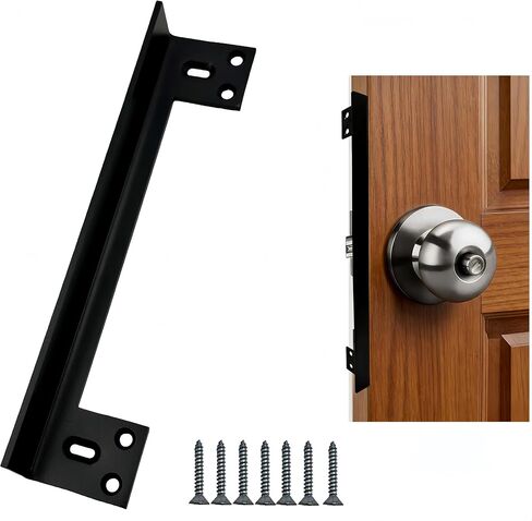 Heavy Duty Door Latch Guard Plate-11" Stainless Steel Door Security Plate with Offset Cover, Outswing Door Security Protector for Deadbolt/Knob Latch, Anti-Pry Shield (1 Pack, Black) in Kuwait
