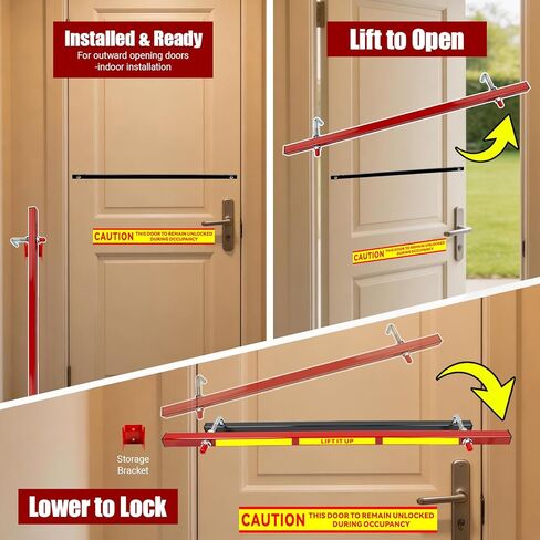 Alloy Steel Door Barricade Security Bar for 33"-36" Outswing Doors - Heavy Duty Indoor Security Pole, Front Door Reinforcement Lock in Kuwait