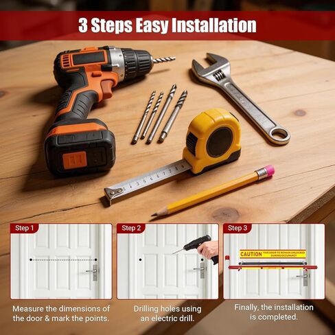 Alloy Steel Door Barricade Security Bar for 33"-36" Outswing Doors - Heavy Duty Indoor Security Pole, Front Door Reinforcement Lock in Kuwait
