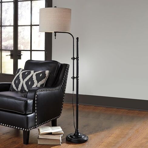 تصميم مميز من Ashley Anemoon مصباح أرضي معدني كاجوال مقاس 64.63 بوصة مع ذراع قابل للتعديل، أسود in Kuwait