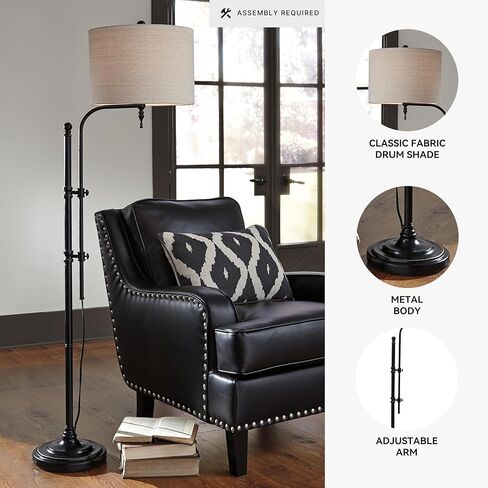 تصميم مميز من Ashley Anemoon مصباح أرضي معدني كاجوال مقاس 64.63 بوصة مع ذراع قابل للتعديل، أسود in Kuwait