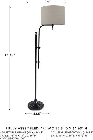 تصميم مميز من Ashley Anemoon مصباح أرضي معدني كاجوال مقاس 64.63 بوصة مع ذراع قابل للتعديل، أسود in Kuwait