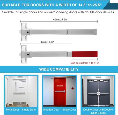 25.5" Commercial Panic Exit Device - Stainless Steel Push Bar Door Lock for Single/Double Doors, Anti-Corrosion Emergency Exit Hardware (Surface Mount) in Kuwait