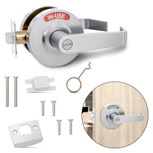 Commercial Door Handle With Lock – Vacant Occupied Bathroom Lock | 304 Stainless Steel, Visible From 50 Ft, Quick Install, L/R, for 1 3/8"–2" Doors | for Public Bathroom & Industrial Buildings in Kuwait