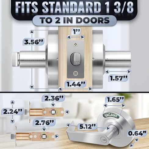 Commercial Door Handle With Lock – Vacant Occupied Bathroom Lock | 304 Stainless Steel, Visible From 50 Ft, Quick Install, L/R, for 1 3/8"–2" Doors | for Public Bathroom & Industrial Buildings in Kuwait