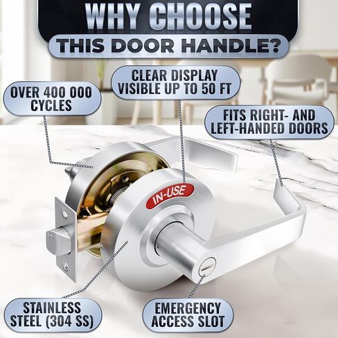 Commercial Door Handle With Lock – Vacant Occupied Bathroom Lock | 304 Stainless Steel, Visible From 50 Ft, Quick Install, L/R, for 1 3/8"–2" Doors | for Public Bathroom & Industrial Buildings in Kuwait