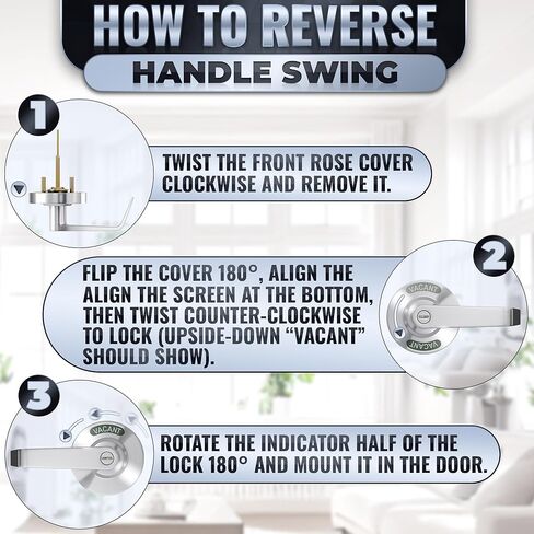 Commercial Door Handle With Lock – Vacant Occupied Bathroom Lock | 304 Stainless Steel, Visible From 50 Ft, Quick Install, L/R, for 1 3/8"–2" Doors | for Public Bathroom & Industrial Buildings in Kuwait