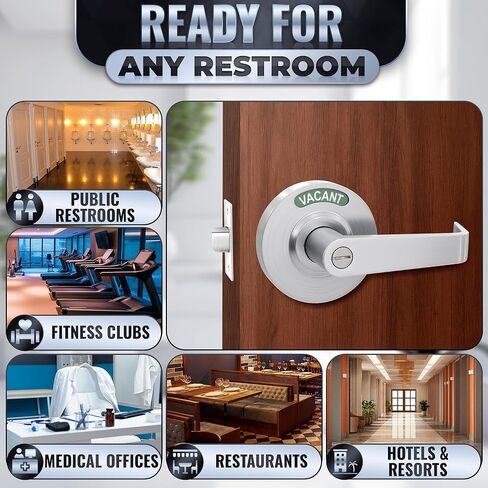 Commercial Door Handle With Lock – Vacant Occupied Bathroom Lock | 304 Stainless Steel, Visible From 50 Ft, Quick Install, L/R, for 1 3/8"–2" Doors | for Public Bathroom & Industrial Buildings in Kuwait