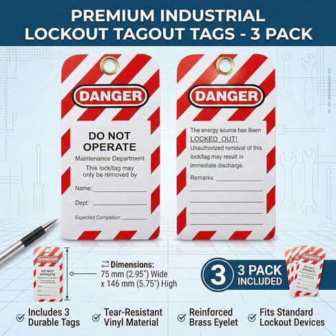 طقم قفل صمام البوابة مكون من 3 قطع، مجموعة أجهزة Nesting Loto (تناسب مقابض من 1 بوصة إلى 6.5 بوصة)، أغطية قفل صمام ABS الصناعية مع 3 علامات خطر PVC شديدة التحمل للامتثال للسلامة OSHA، أحمر in Kuwait