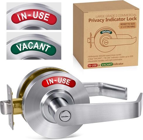 قفل باب الحمام من الدرجة التجارية - قفل مؤشر الخصوصية شاغر أو قيد الاستخدام، مقبض باب مشغول يسار يمين قفل ذراع الحمام القابل للعكس مثالي للمكتب والمطاعم والمستشفيات (الكروم الساتان) in Kuwait