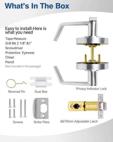 Commercial Grade Bathroom Door Lock-Privacy Indicator Lock Vacant or in-Use, Occupied Door Handle Left Right Reversible Bathroom Lever Lock Perfect for Office, Restaurant, Hospitals (Satin Chrome) in Saudi Arabia