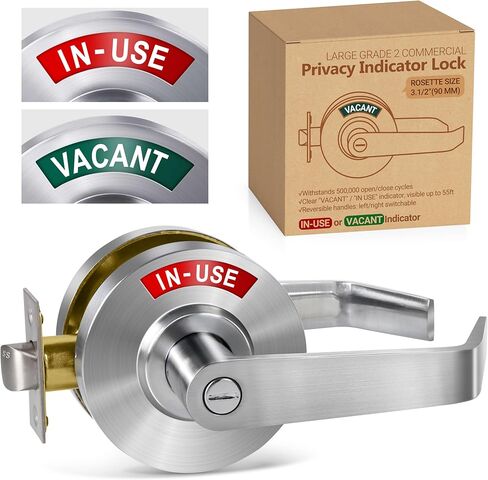 Commercial Grade Bathroom Door Lock-Privacy Indicator Lock Vacant or in-Use, Occupied Door Handle Left Right Reversible Bathroom Lever Lock Perfect for Office, Restaurant, Hospitals (Satin Chrome) in Saudi Arabia