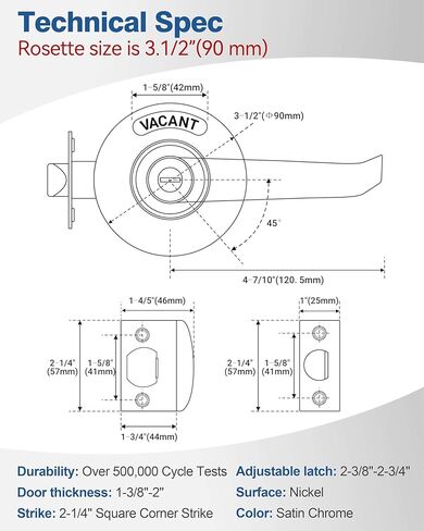 Commercial Grade Bathroom Door Lock-Privacy Indicator Lock Vacant or in-Use, Occupied Door Handle Left Right Reversible Bathroom Lever Lock Perfect for Office, Restaurant, Hospitals (Satin Chrome) in Saudi Arabia