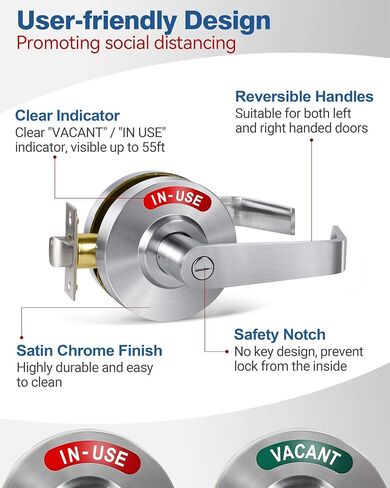 Commercial Grade Bathroom Door Lock-Privacy Indicator Lock Vacant or in-Use, Occupied Door Handle Left Right Reversible Bathroom Lever Lock Perfect for Office, Restaurant, Hospitals (Satin Chrome) in Saudi Arabia