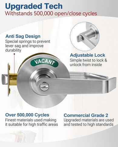 Commercial Grade Bathroom Door Lock-Privacy Indicator Lock Vacant or in-Use, Occupied Door Handle Left Right Reversible Bathroom Lever Lock Perfect for Office, Restaurant, Hospitals (Satin Chrome) in Saudi Arabia