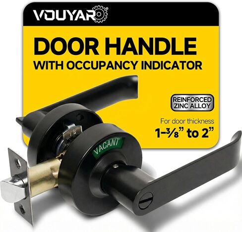 قفل الحمام المحتل الشاغر، مقبض الباب التجاري مع Deadbolt قيد الاستخدام أو الشاغر، قفل مقبض مؤشر الخصوصية للحمامات العامة، الكروم الساتان (70 مم، أسود، مجموعة واحدة) in Kuwait